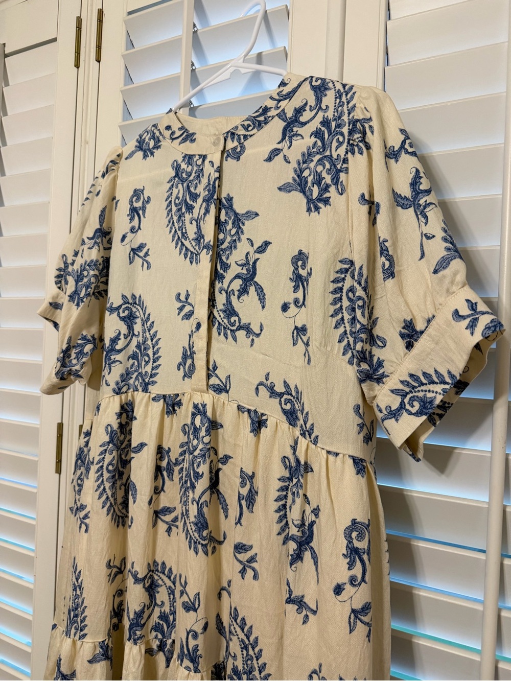 Umgee Cream Maxi Dress with Blue Floral Print